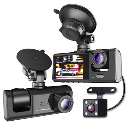 كاميرا ثلاثية العدسات تسجيل فيديو رقمي لمراقبة السيارات، 1080 بكسل  Dashcam