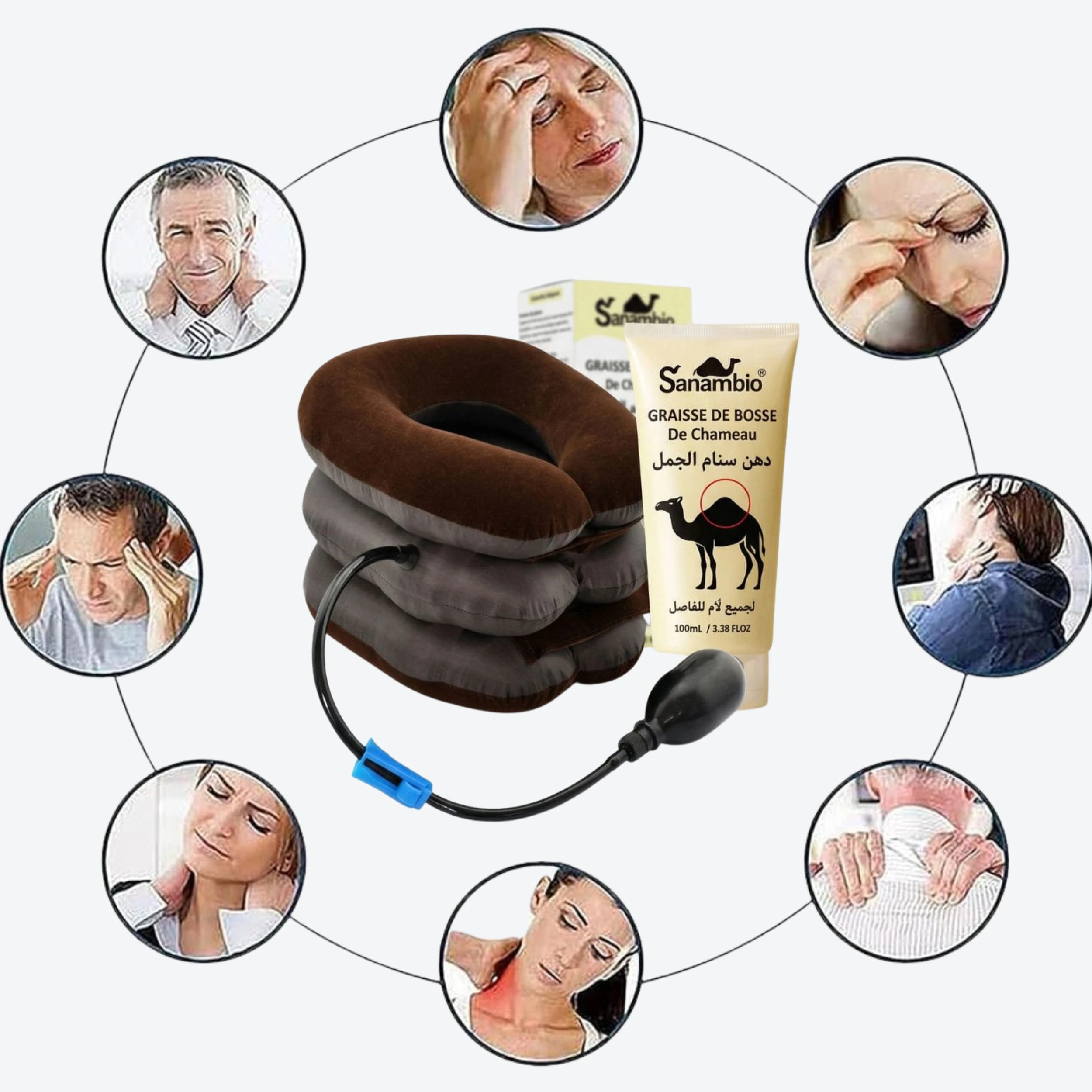 الباك الملكي للراحة التامة: وسادة العنق الطبية + دهن سنام الجمل الأصلي