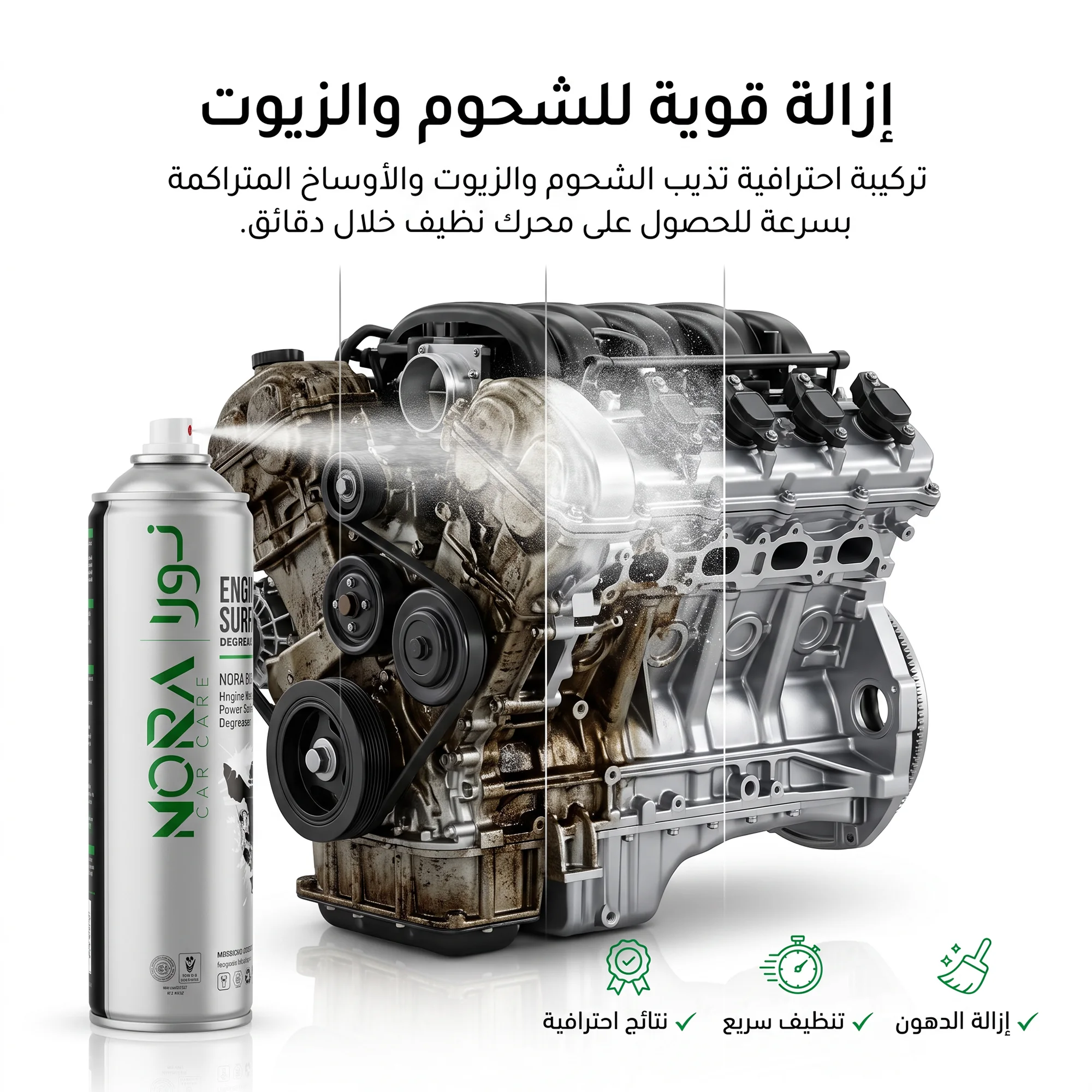 بخاخ ""إيروباك"" (Aeropak) لإزالة الشحوم عن المحرك (سعة 500 مل) - لتنظيف سطح المحرك، مع ميزة التنظيف والتجفيف السريع