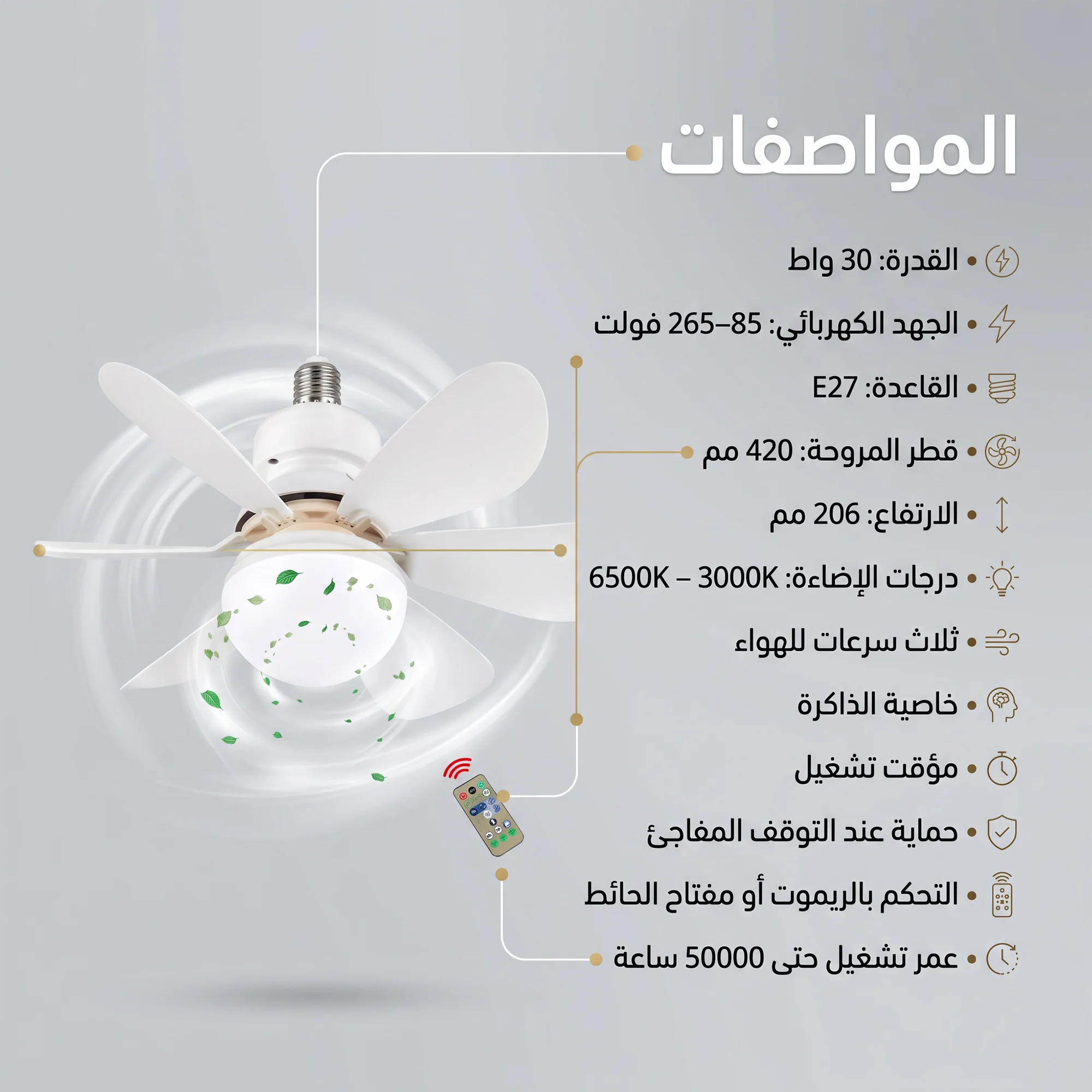 مروحة سقف مع إضاءة بريموت كنترول