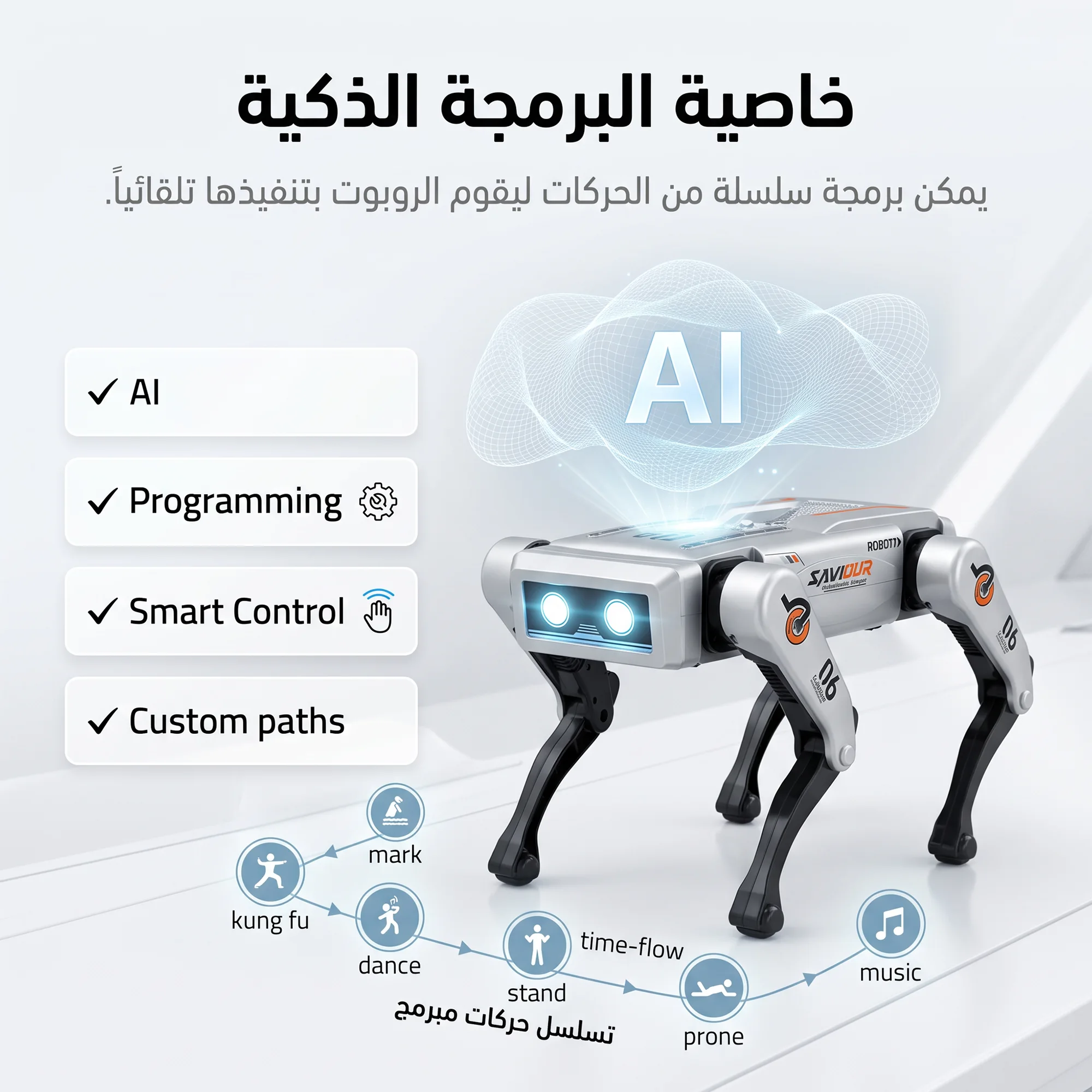 روبوت ذكاء اصطناعي قابل للبرمجة مع تحكم صوتي وجهاز تحكم عن بعد للاطفال