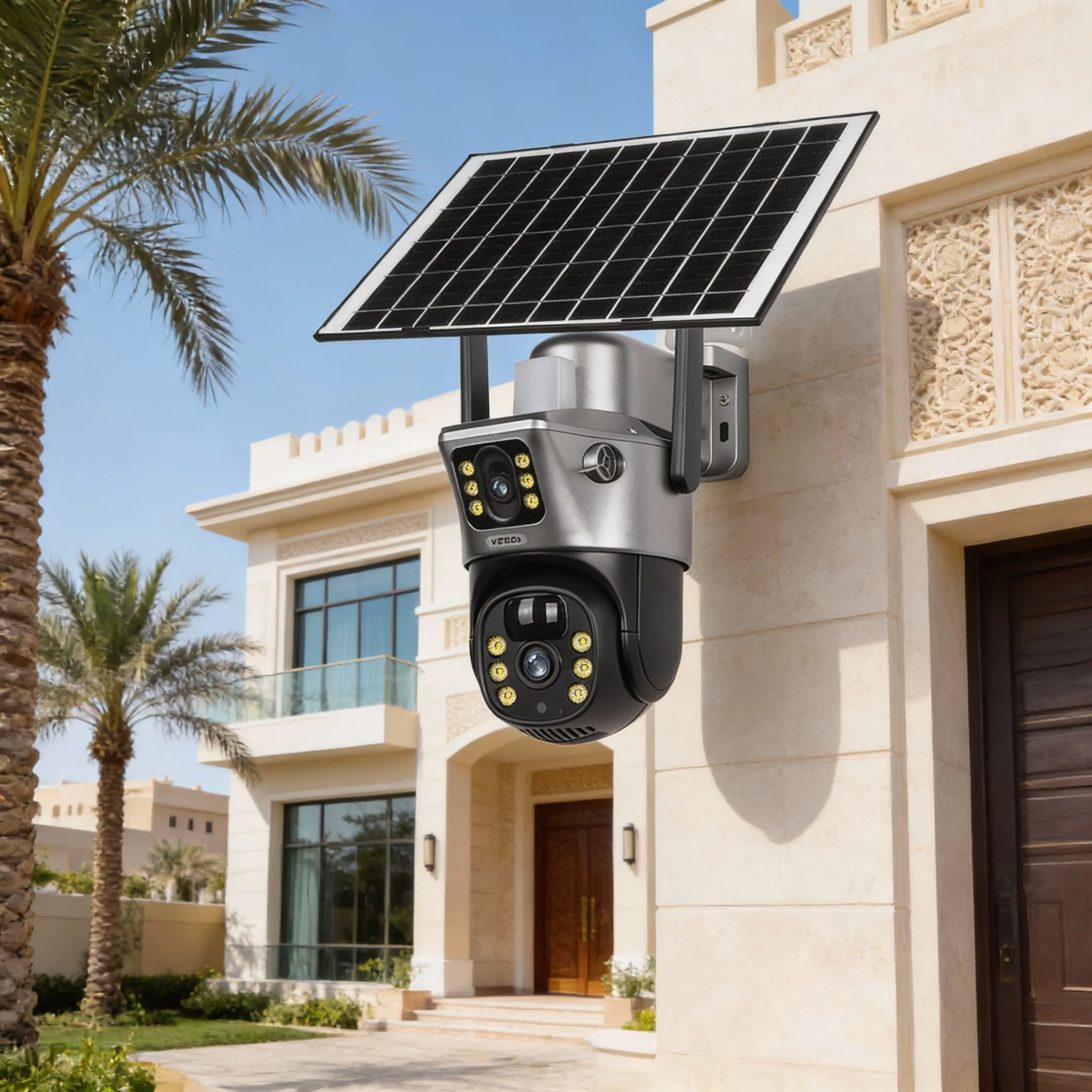 كاميرا بالطاقة الشمسية عدسة مزدوجة العدسة ( ضمان 6 اشهر )