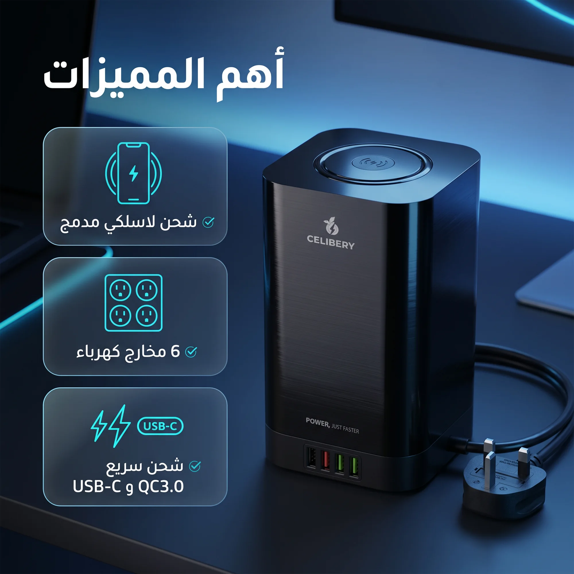 شاحن وتقسيم بلك وسيار و شاحن لاسلكي