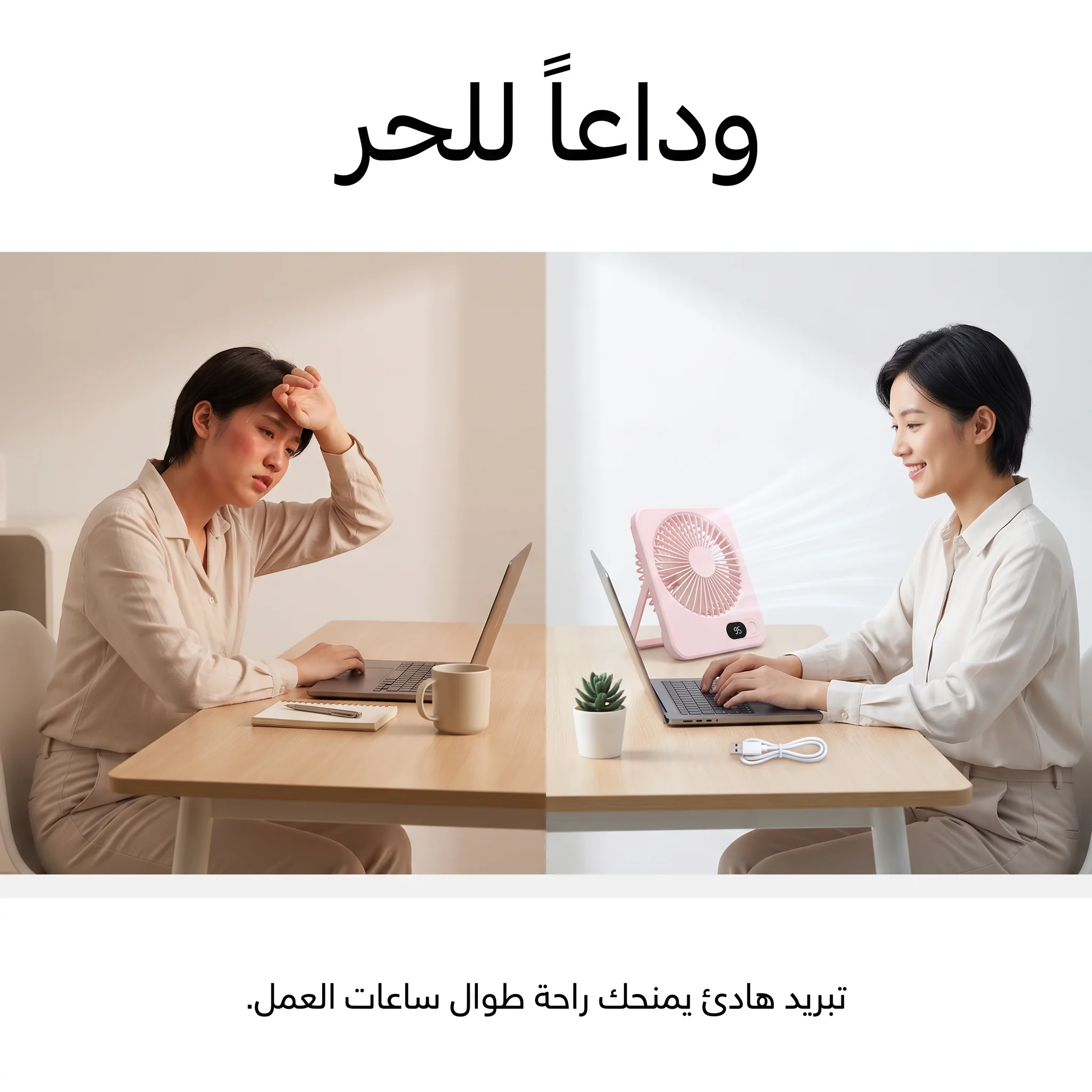 مروحة مكتب وسفر محمولة تعمل بالشحن (5 سرعات وشاشة LED)