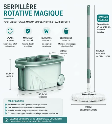 Balai rotatif intelligent – Votre allié pour une maison éclatante sans effort !