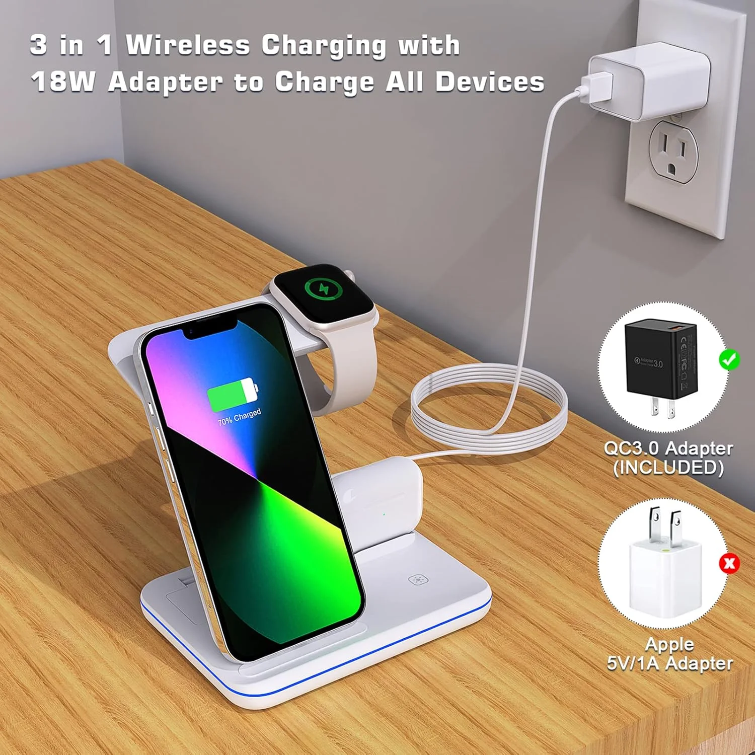 • شاحن لاسلكي، قاعدة شحن لاسلكية 3 في 1