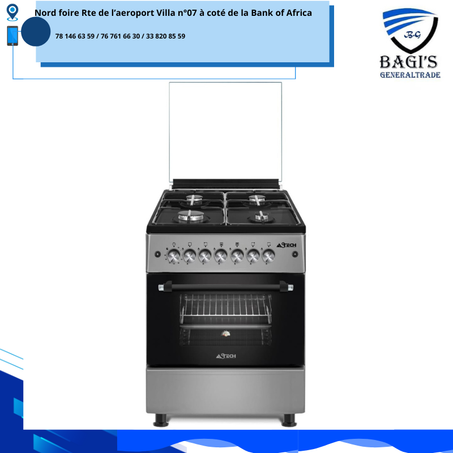 CUISINIERE ASTECH 4FEUX 60X60 A GAZ AVEC FOUR A GAZ INOX