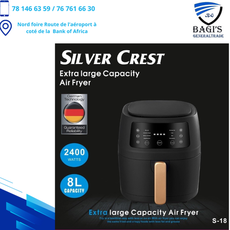 Friteuse Sans Huile, 8L Air Fryer Friteuse à Air Électrique Intelligente avec Écran LED Tactile et Fenêtre Visible 2400W