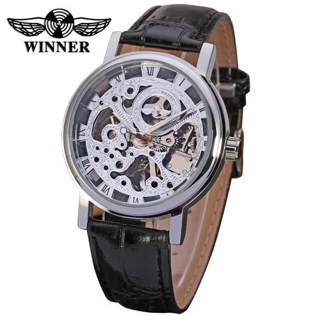WINNER Creativity automatic Leather bracelet men's watch luxury brand waterproof material
