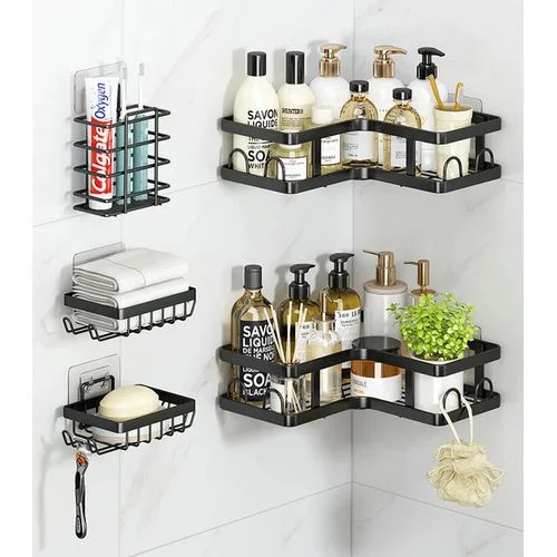 منظم رفوف تخزين زاوية للحمام والمطبخ والدش - لا حاجة للثقب