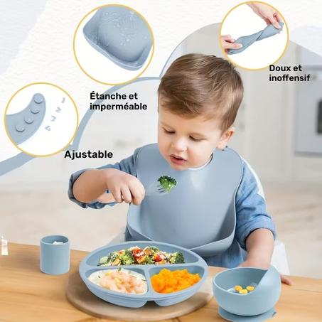 🍼 Ensemble Repas Bébé en Silicone – Coffret Complet 5 Pièces