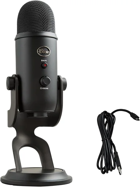 Blue Yeti USB Mic para grabar y transmitir en PC y Mac, 3 cápsulas de condensador, 4 patrones de captación, salida de auriculares y control de volumen, control de ganancia de micrófono, sopor