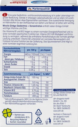 Ginkgo mémoire + capsules de concentration, 40 pièces, 20 g