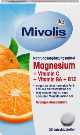 Magnésium + Vitamine C + Vitamine B6 + B12, pastilles, 30 pcs., 45 g