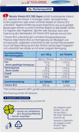 Vitamine B12 350 dépôt, 30 mini comprimés, 6 g