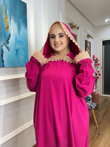 طقم للصلاة من قطعتين عباية مع فولار مخيط معاها متوفرة بعدة ألوان زاهية توب : كريب روزا 150 في الكراماج