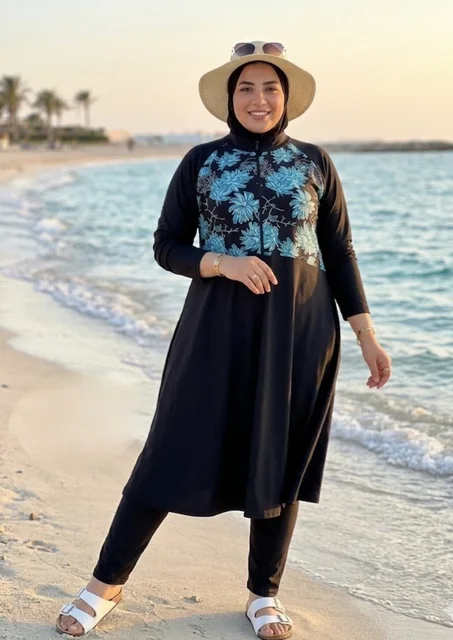 بوركيني مزوق طويل – أناقة محتشمة بإطلالة راقية