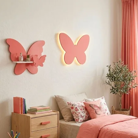 Pack Papillon Lumineux + Étagère Papillon en Bois