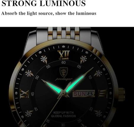 ساعة انالوج ستانلس ستيل بنظام حركة كوارتز مقاومة للماء ومضيئة بأرقام رومانية كبيرة فاخرة وأنيقة مع مينا مرصع بالألماس للرجال من روفي فوتا