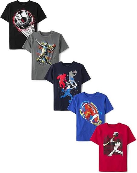 The Children's Place Camisetas deportivas de manga corta para niños, paquete múltiple