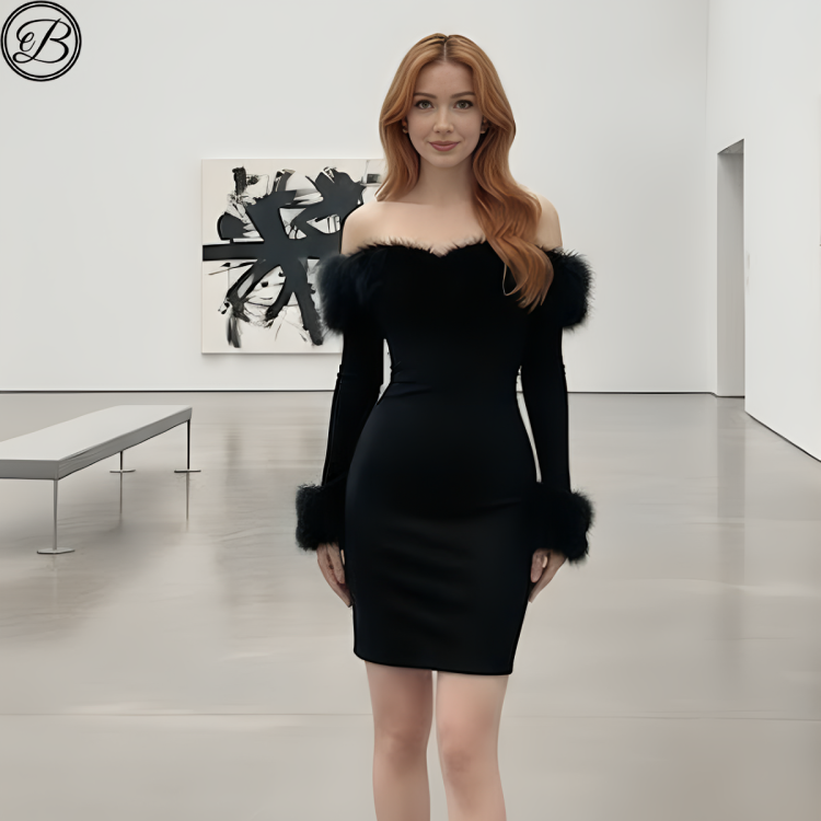 Black Midi Fur Dress