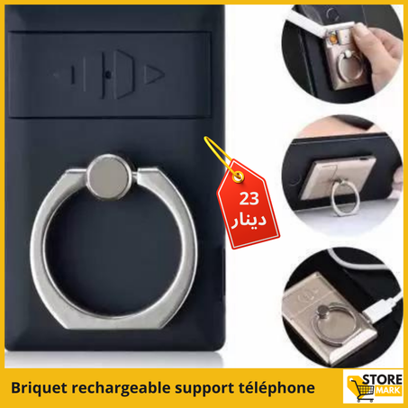 Briquet rechargeable support téléphone 2en1