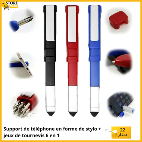 Support de téléphone en forme de stylo + jeux de tournevis 6 en 1