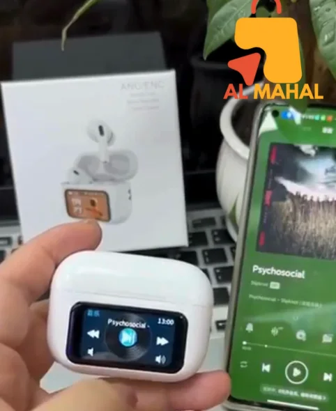 سماعات أذن لاسلكية مع شاشة على علبة الشحن