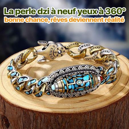 Bracelet de perles dzi à six caractères turquoise