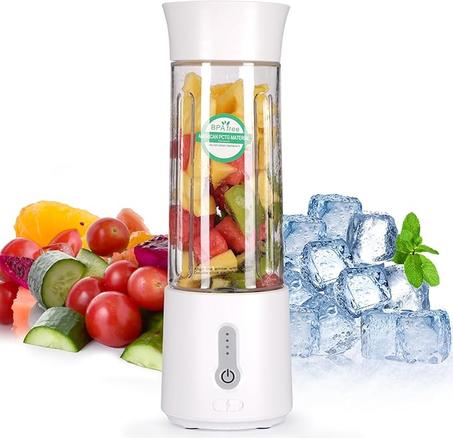 خلاط محمول بسعة 500 مل للمخفوقات والسموذي خلاط قابل لإعادة الشحن بمنفذ USB مع حبل محمول خلاط بحجم مناسب للاستخدام الشخصي بشفرات ستانلس ستيل 304، كوب عصر خالٍ من مادة الـ BPA مع غطاء بماصة (أب