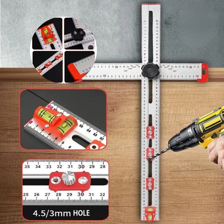 📐 مسطرة التثبيت 3 في 1 – زوايا دقيقة + ثقوب محسوبة + توازن مرئي