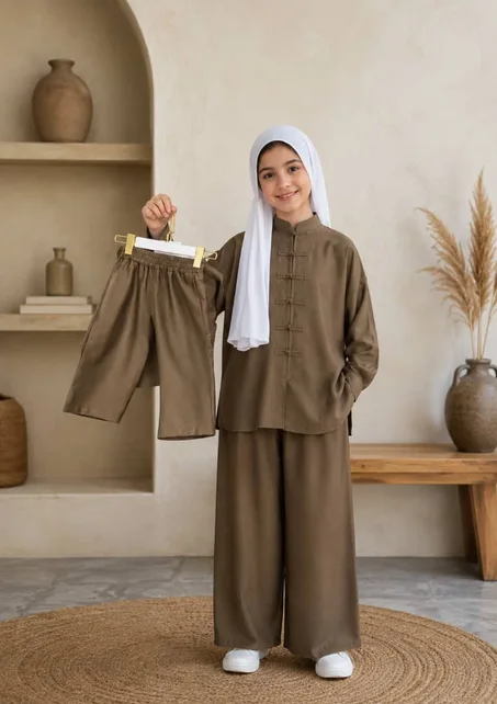 طقم قطعتين فاخر بتصميم عصري وأنيق (قميص وبنطلون واسع)