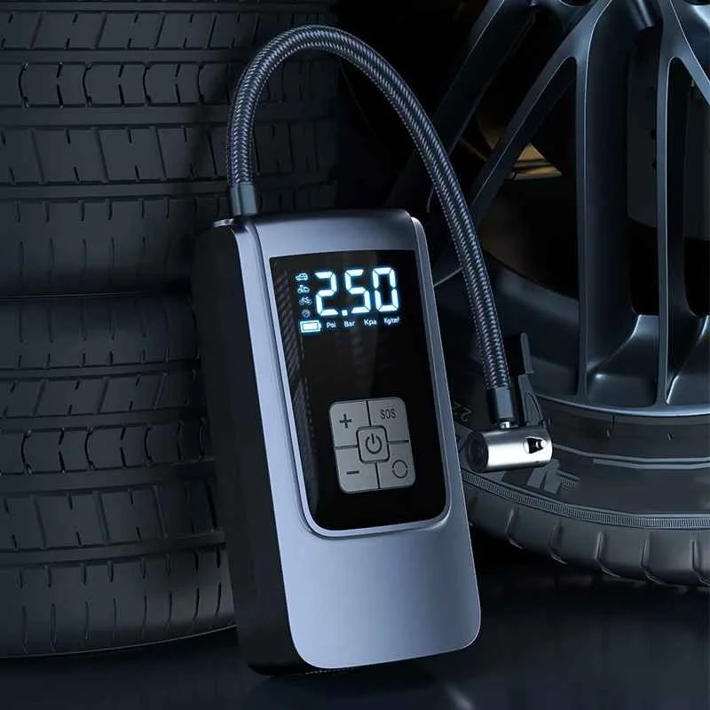 Gonfleur d'air portable de pneus avec manomètre 150PSI, écran LED Flash, rechargeable