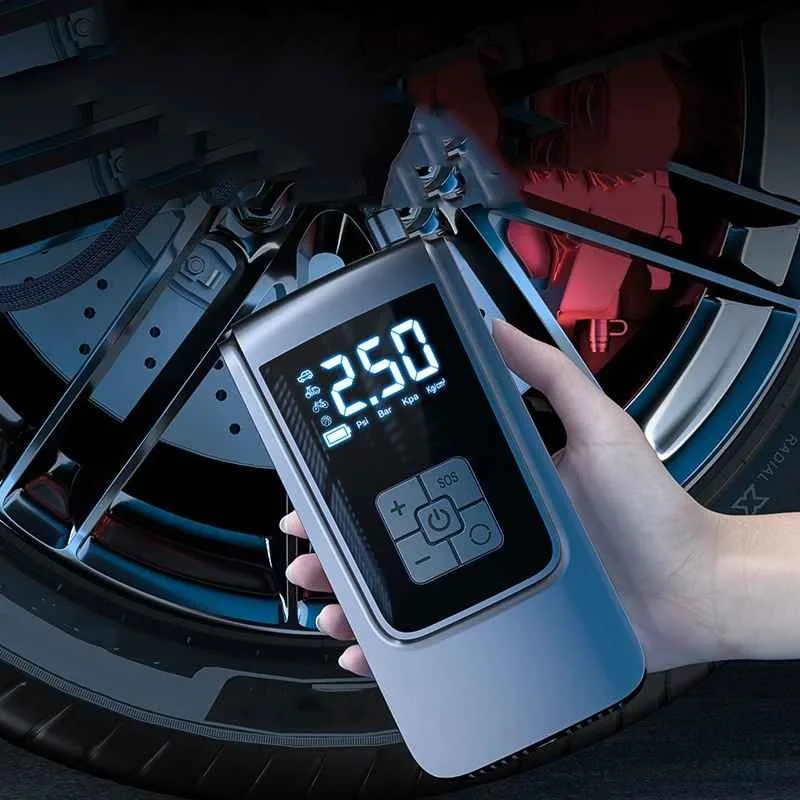 Gonfleur d'air portable de pneus avec manomètre 150PSI, écran LED Flash, rechargeable