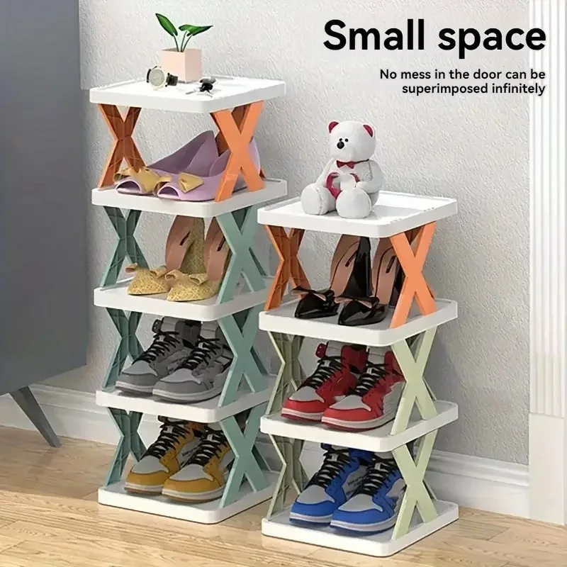 Étagère à chaussures à 5 niveaux, assemblage simple (Couleurs : Orange / Bleu)