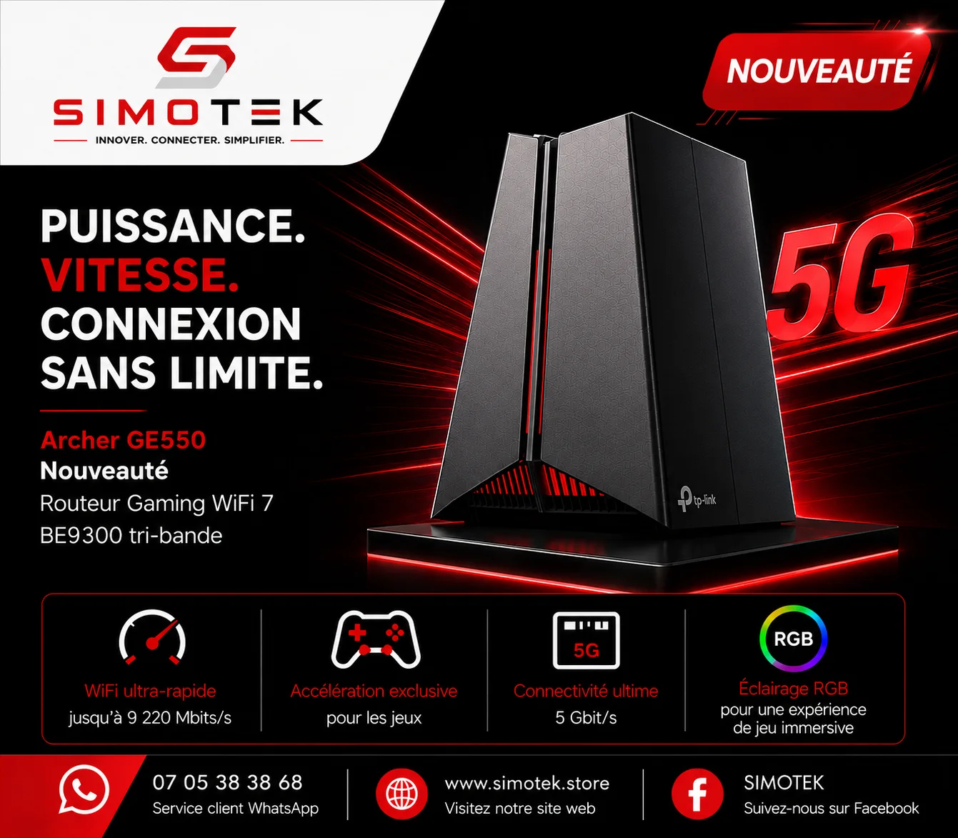 Archer GE550 Routeur Gaming WiFi 7 BE9300 tri-bande