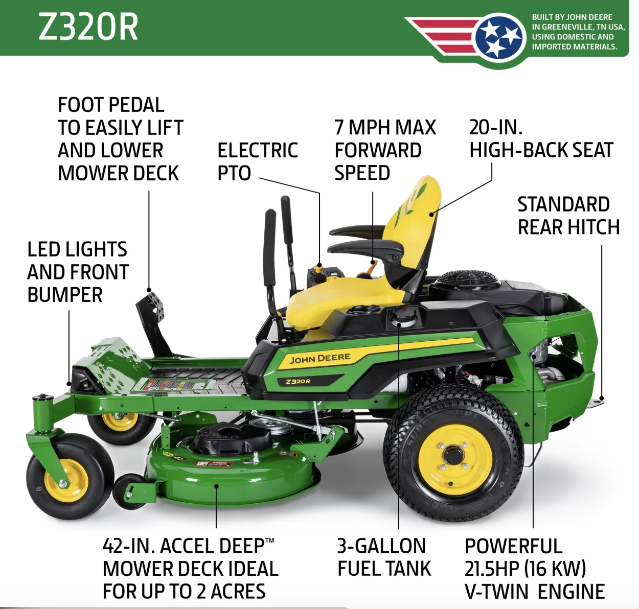 John Deere Z320R ZTrak 42-in 21.5 -HP V-twin Gas Zero-turn Riding Lawn Mower