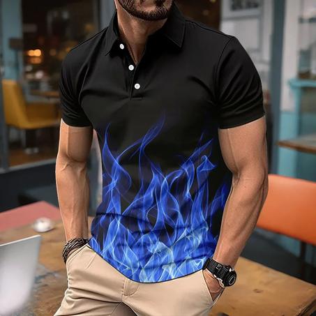 قميص بولو رجالي بأكمام قصيرة بنمط لهب ثلاثي الأبعاد ، تي شيرت جولف مطبوع ، صيف ، جديد ، من من من من من من من من من من القطن