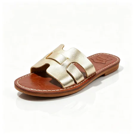 صندل نسائي جلد طبيعي بتصميم H العصري