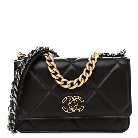 CHANEL LAMBSKIN QUILTED 19 WALLET ON CHAIN WOC BLACK