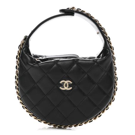 CHANEL QUILTED CHAIN AROUND POUCH HOBO BLACK