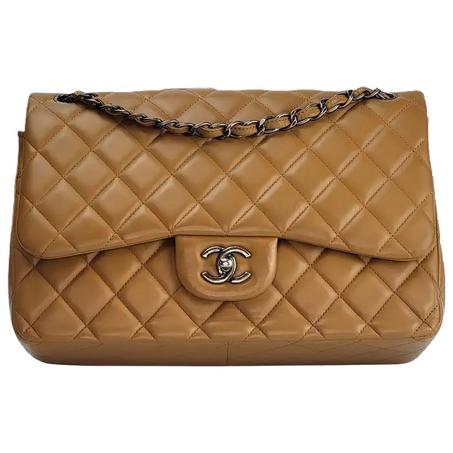 CHANEL QUILTED CARAMEL LAMBSKIN CLASSIC JUMBO DOUBLE FLAP BAG