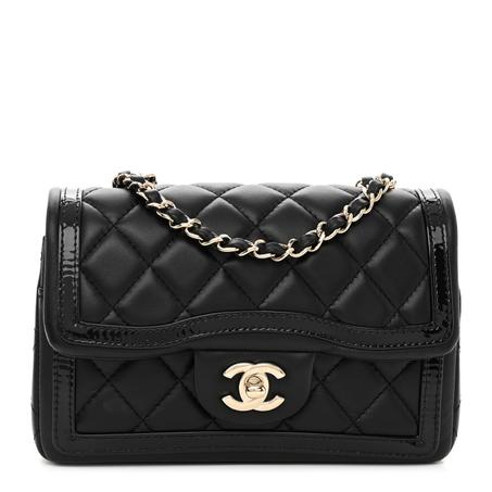 CHANEL LAMBSKIN PATENT CALFSKIN MINI FLAP BAG BLACK