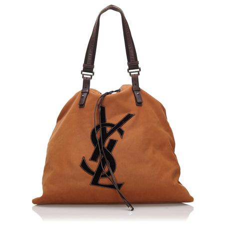 SAINT LAURENT YSL BROWN COTTON KAHALA TOTE BAG DARK BROWN