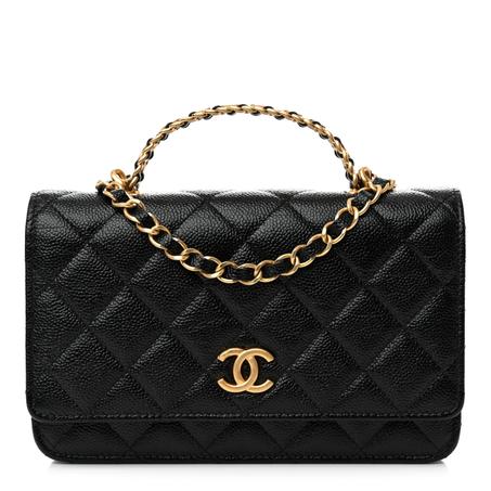 CHANEL SHINY CAVIAR QUILTED PICK ME UP WALLET ON CHAIN WOC BLACK