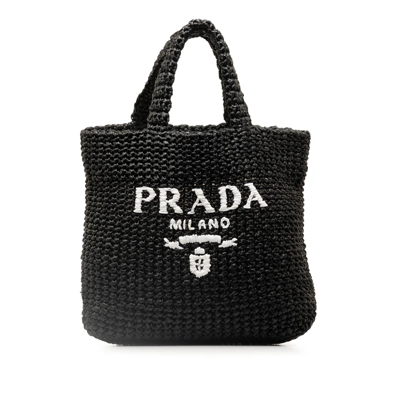 PRADA LOGO RAFFIA-EFFECT SHOPPER