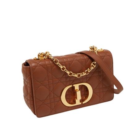 DIOR BROWN CANNAGE LEATHER SMALL CARO SHOULDER BAG