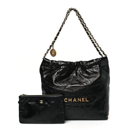 CHANEL SHINY CALFSKIN QUILTED SMALL CHANEL 22 BLACK
