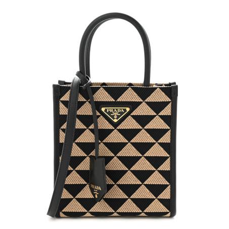 PRADA JACQUARD SAFFIANO TRIANGOLO SYMBOLE EMBROIDERED MICRO TOTE BLACK CORDA