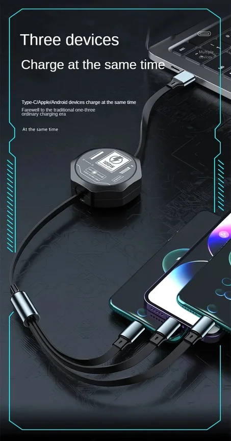 Câble 3-en-1 Ultra Premium – Tout-en-Un et Charge Rapide